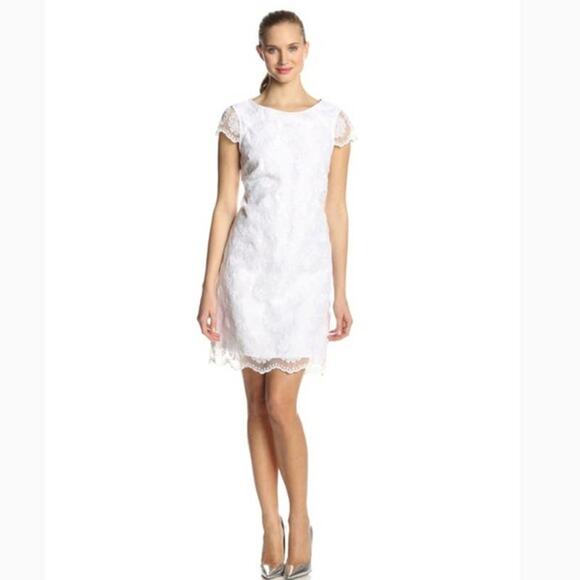 Gabby Skye White Chiffon Overlay Embroidered Dress sz 14 - Picture 1 of 4